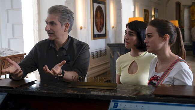 Dom (Michael Imperioli) Lucia (Simona Tabasco) and Mia (Beatrice Grannó) in The White Lotus.