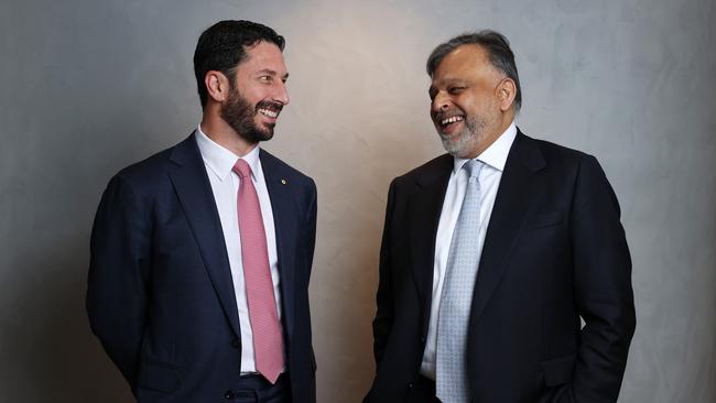 4/7/24: Seven Group chief executive Ryan Stokes and Boral chief executive Vik Bansal. The Stokes-backed Seven Group has now taken charge of high profile building materials group Boral through a mult-billion dollar buyout. John Feder/The Australian.