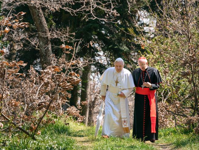 Anthony Hopkins and Jonathan Pryce in The Two Popes.