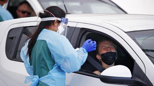 A woman gets a Covid test at Bondi. Picture: Sam Ruttyn