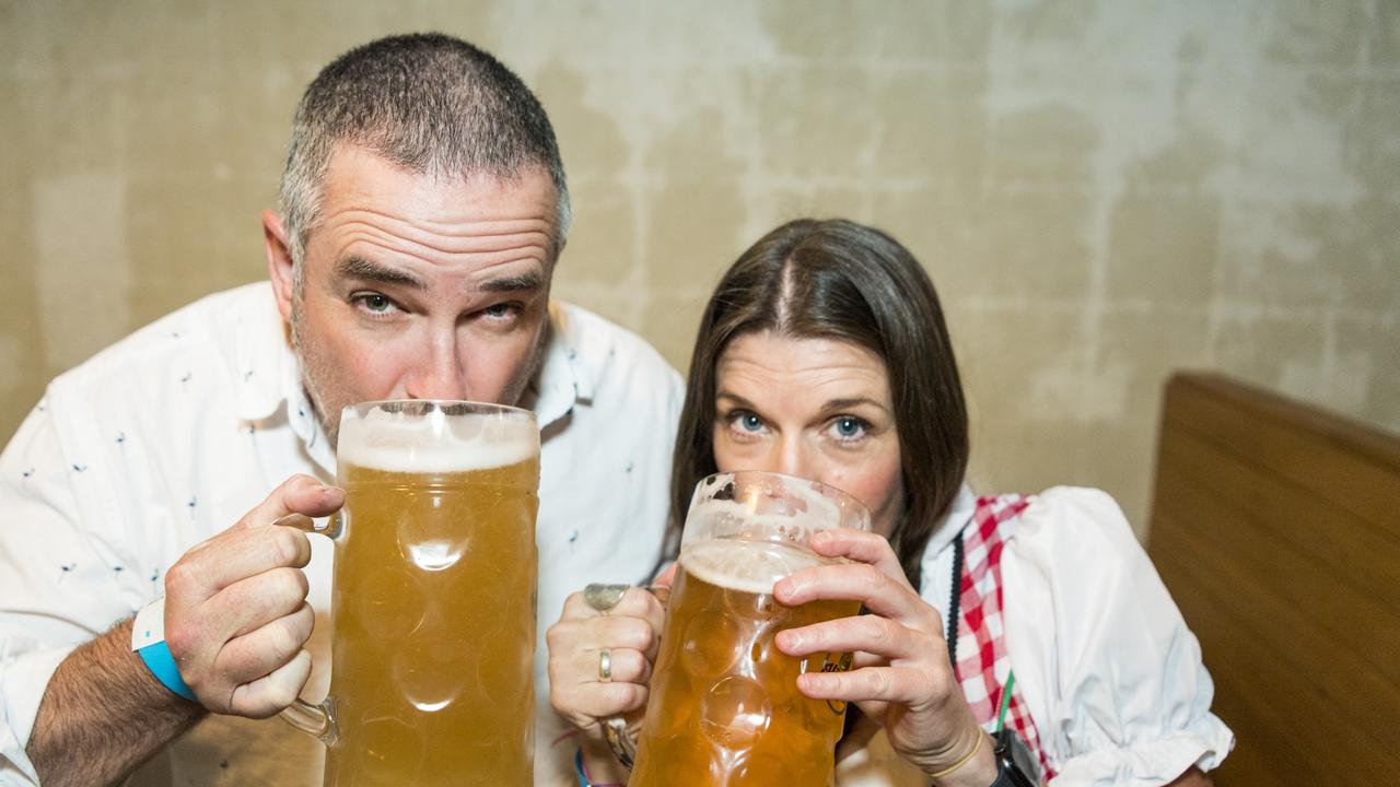 Ian Wickham and Shelly Herbert at The Brewhouse as 4 Brothers Brewing and Konig's Biergarten Toowoomba join forces to celebrate Oktoberfest, Saturday, October 23, 2021. Picture: Kevin Farmer