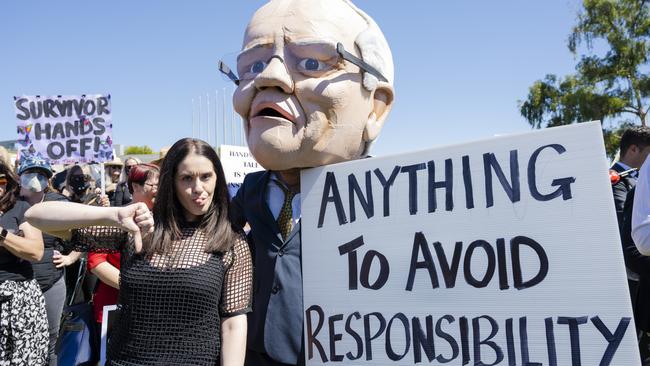 Protesters attend the Womens March 4 Justice Rally on March 15 in Canberra. Picture: Getty