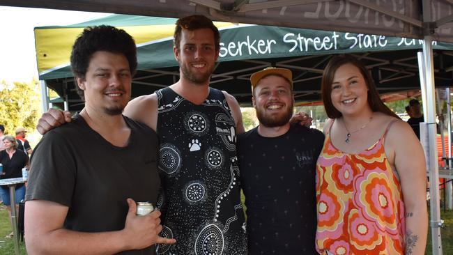 Aiden Deely, Sam Daunt, Crystal Feldman and Aaron Baxter at the AFL Capricornia grand finals, Rockhampton Cricket Grounds, September 10, 2022.