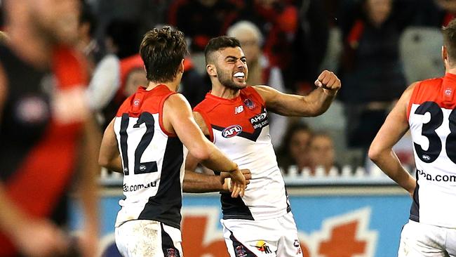 Round 13: Essendon v Melbourne AFLR1314 Picture : Wayne Ludbey Christian Salem kicks the winnig goal