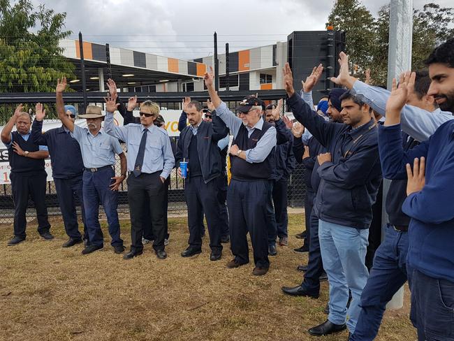 Bus drivers vote to stop work on Tuesday at Penrith’s Busways depot. Picture: Heath Parkes-Hupton