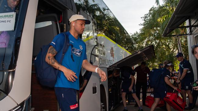 Geelong Cats arrives at the Gold Coast Suns vs Geelong Cats Round 10 AFL match at TIO Stadium. Picture: Pema Tamang Pakhrin