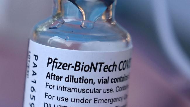 A vial of the Pfizer-BioNTech Covid-19 vaccine. Picture: AFP