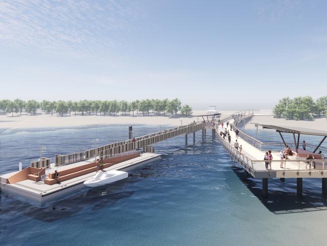 What the new jetty and pontoon planned for The Spit on the Gold Coast will look like.