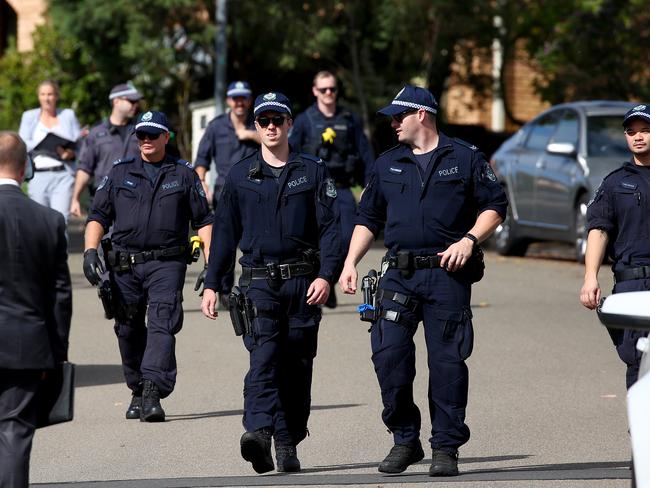 Police conduct a sweep search looking for evidence near the home of the Salibas in Cherrybrook. Picture: Toby Zerna