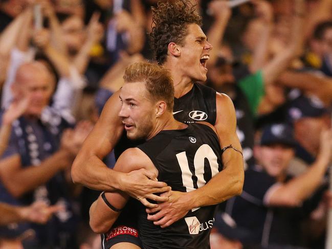 Charlie Curnow and Harry McKay will join forces again in Carlton’s forward line. Picture: Michael Klein