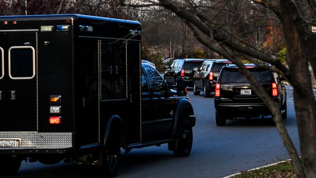 A vehicle carrying US President-elect Joe Biden arrives at Delaware Orthopaedic Specialists Clinic in Newark, Delaware, on November 29. Picture: Chandan Khanna/ AFP