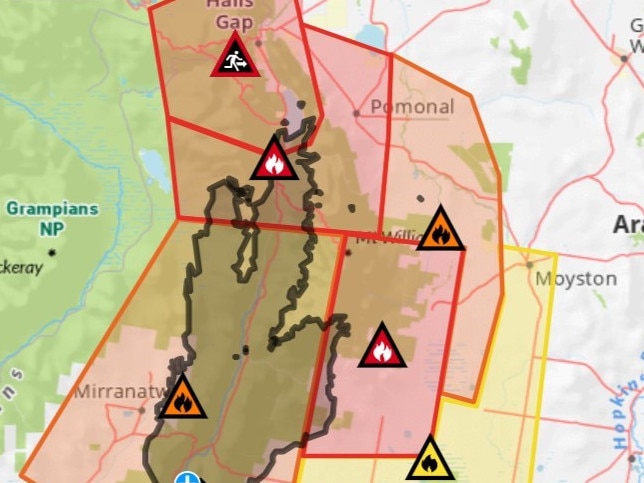 Residents near the Grampians have been urged to 'evacuate immediately' amid a bushfire. Picture: Victoria Emergency.