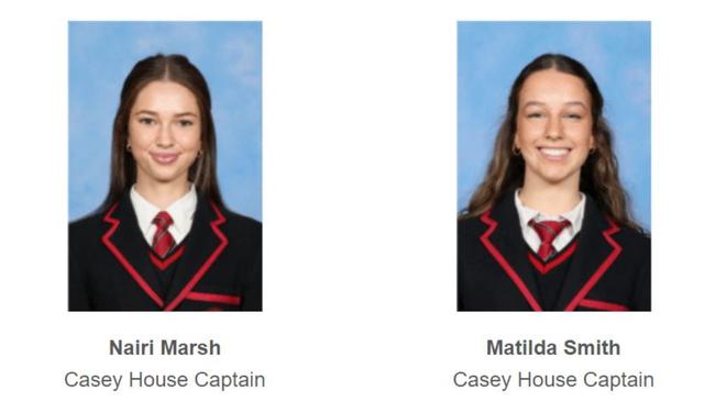 Balcombe Grammar School Casey House captains for 2025: Nairi Marsh and Matilda Smith.