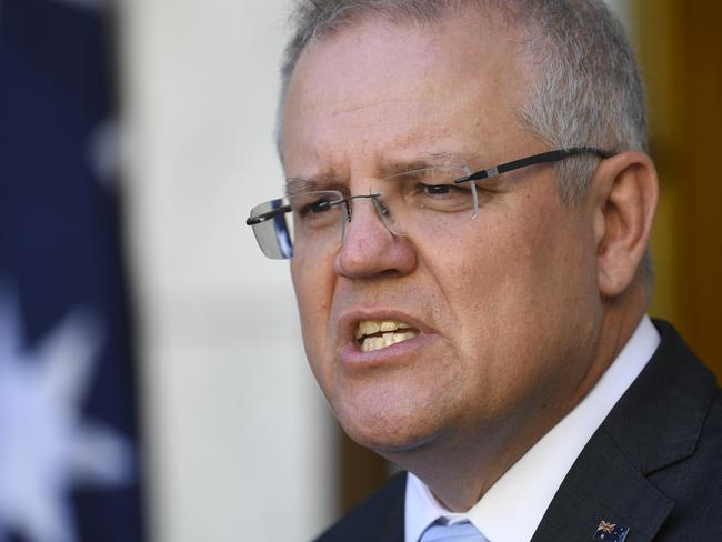 Australian Prime Minister Scott Morrison speaks to the media during a press conference at Parliament House in Canberra, Monday, May 11, 2020. (AAP Image/Lukas Coch) NO ARCHIVING