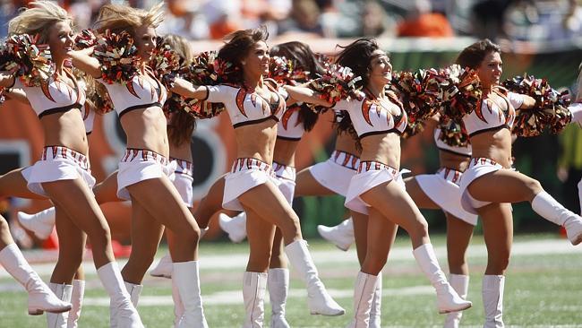 “No slouching breasts” stipulation ... The Cincinnati Bengals cheerleading squad entertain the crowd before the start of the game against the Green Bay Packers in September last year. (Photo by John Grieshop/Getty Images)