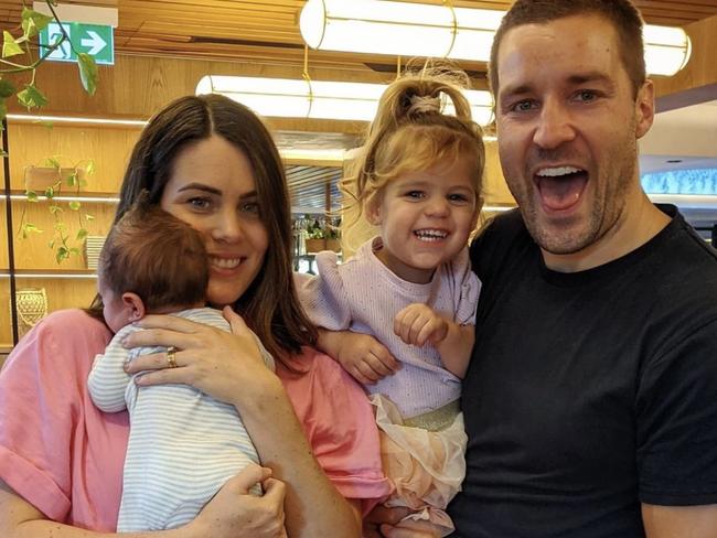 Proud big sister Halle beams alongside mum Clare, dad Dan and baby brother Augie. Picture: Dan Anstey instagram