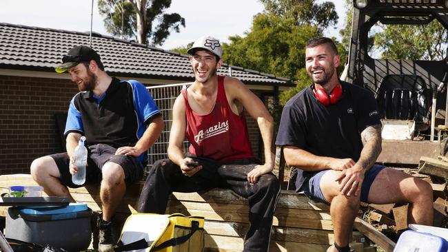 The Budget smoko test with Shea Davies, Tyson Fitzgerald and Mark Cornelio as they take a break in Werrington Downs. Picture: Justin Lloyd