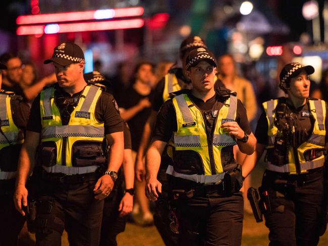 A strong police presence in Melbourne CBD.