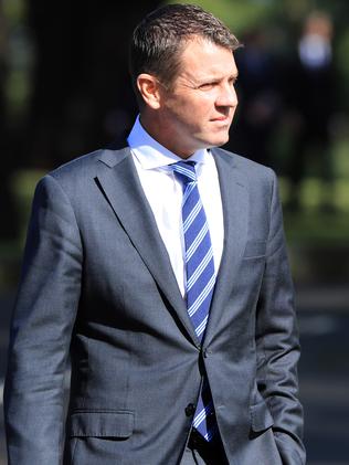 NSW Premier Mike Baird attending the funeral. Picture: Craig Greenhill