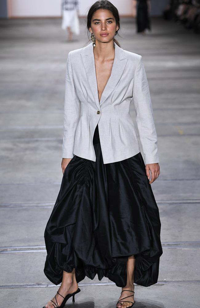 Fit for a Duchess. A model wearing Aje’s new season collection at Mercedes-Benz Fashion Week Australia. Picture: Getty Images