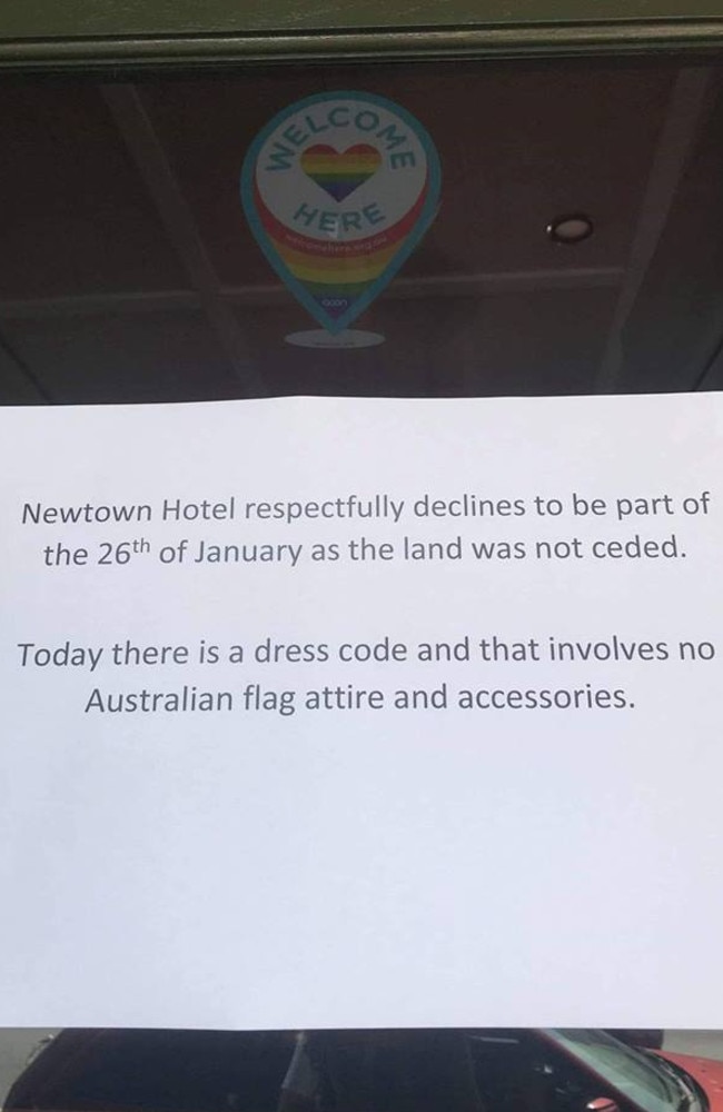 Newtown Hotel's sign for Australia Day. 
