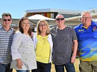 CATCHING UP: Kevin Bailey, Carol Yates, Tina Drew, Peter Farrell and Neal Beitzel at the former Bremer State High School site ahead of a reunion. Picture: Cordell Richardson