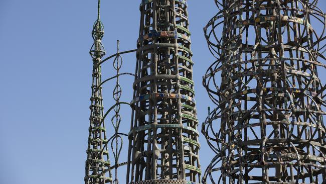 Afternoon sun shines on the Watts Towers in California.