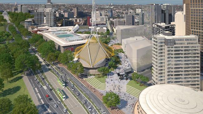 An architect’s impression of the proposed new Melbourne arts precinct, which will include a contemporary modern arts precinct.