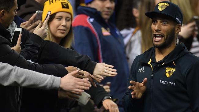 Josh Gibson with fans after the match. Picture: AAP Images