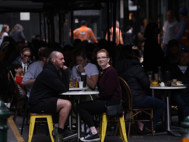 People enjoying themselves out and about in the Melbourne CBD on the first weekend of further eased restrictions. Picture: Paul Jeffers