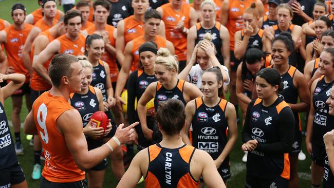 Patrick Cripps was happy to offer advice to Carlton’s women’s side. Picture: Michael Klein