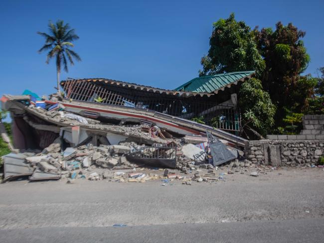 A building is shown destroyed by the 7.2-magnitude earthquak in Les Cayes, that has killed at least 1,200. Picture: Getty Images