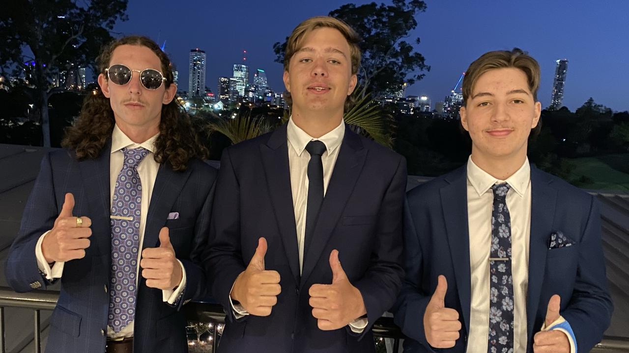 Southern Cross Catholic College Year 12 students Kurran Bailey, Alex Littlewood, Jack Bailey had a great time at the formal at Victoria Park on September 16, 2021. Photo: Majella Thompson