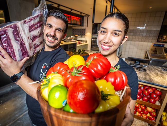 Nikos Chatzopolous and Maria Paula Gonzalez at Il Mercato Centrale Melbourne. Picture: Jake Nowakowski