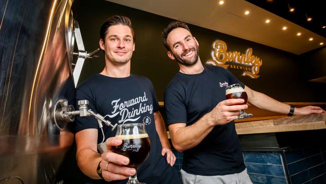 Burnley Brewing head brewer Michael Stanzel with one of the pub’s owners Phil Gijsbers. Picture: Nicole Cleary.