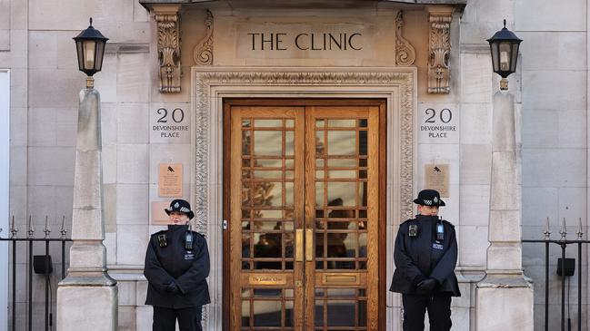 Police officers outside The London Clinic on January 18, 2024 in London, England. Catherine, The Princess of Wales, was admitted to The London Clinic for abdominal surgery. Picture: Neil Mockford/GC Images