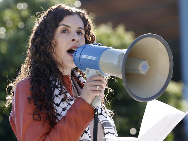 DAILY TELEGRAPH 22ND MAY 2024Pictured is Dr Randa Abdel-Fattah speaking at a pro Palestine protest at Macquarie University in Sydney.Dr Randa Abdel-Fattah is a former lawyer, author and prominent Palestine advocate and future fellow at Macquarie University Department of Sociology.Picture: Richard Dobson