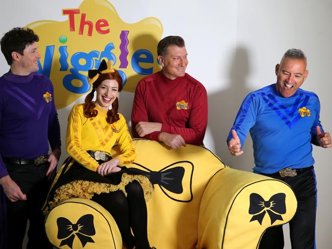 In Wiggles mode: Lachy Gillespie, Emma Watkins, Simon Pryce and Anthony Field of The Wiggles. Picture: Jane Dempster