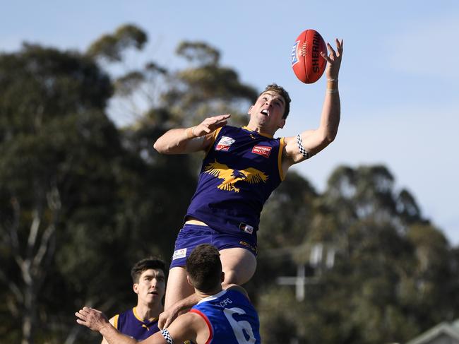 Brett Eddy flies for a mark in the grand final. Picture: Andy Brownbill