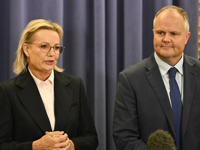 Newly elect Opposition Leader, Sussan Ley and Deputy Leader Ted O'Brien hold a press conference at Parliament House in Canberra. Picture: NewsWire / Martin Ollman
