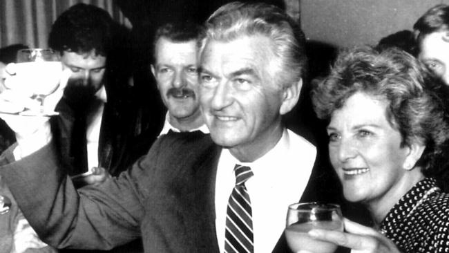 Bob Hawke with wife Hazel after winning the 1987 election.