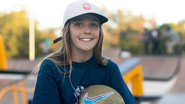 Tweed Heads street skater Chloe Covell. Picture: Alexandra Dickman