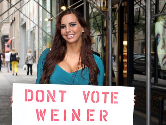 Sydney Leathers was embroiled in Wiener’s last "sexting" scandal, in which he allegedly sent lewd text messages to Leathers while posing as a man named Carlos Danger. Picture: Splash.