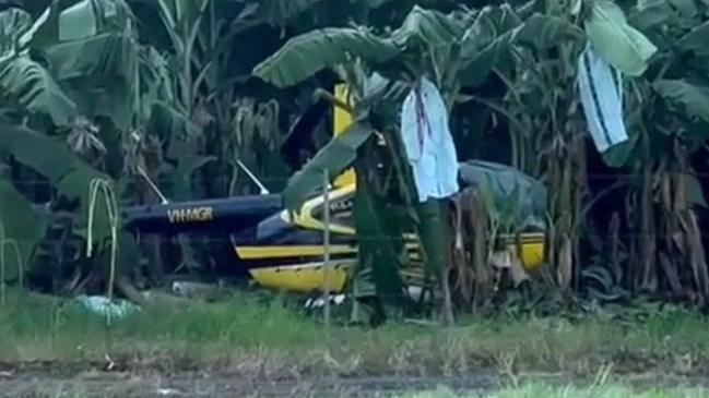 A helicopter crashed landed into a banana field at Wangan on the Cassowary Coast on Thursday, January 9. Picture: Supplied