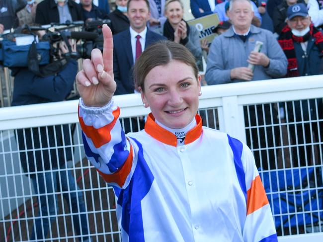 Jamie Kah after riding Deep Speed to win Race 2, the Neds Filter Form Handicap, during Melbourne Racing at Caulfield Racecourse on July 10, 2021 in Melbourne. Picture: Getty Images