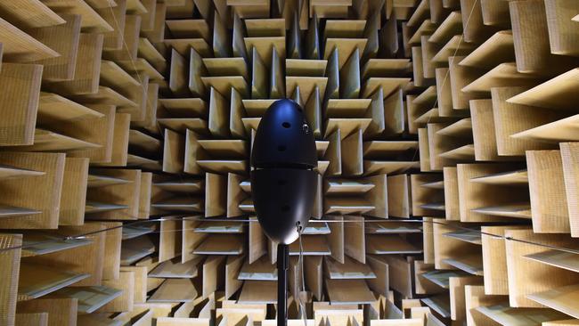 Samsung tests a speaker inside the anechoic chamber in its US Audio Lab.