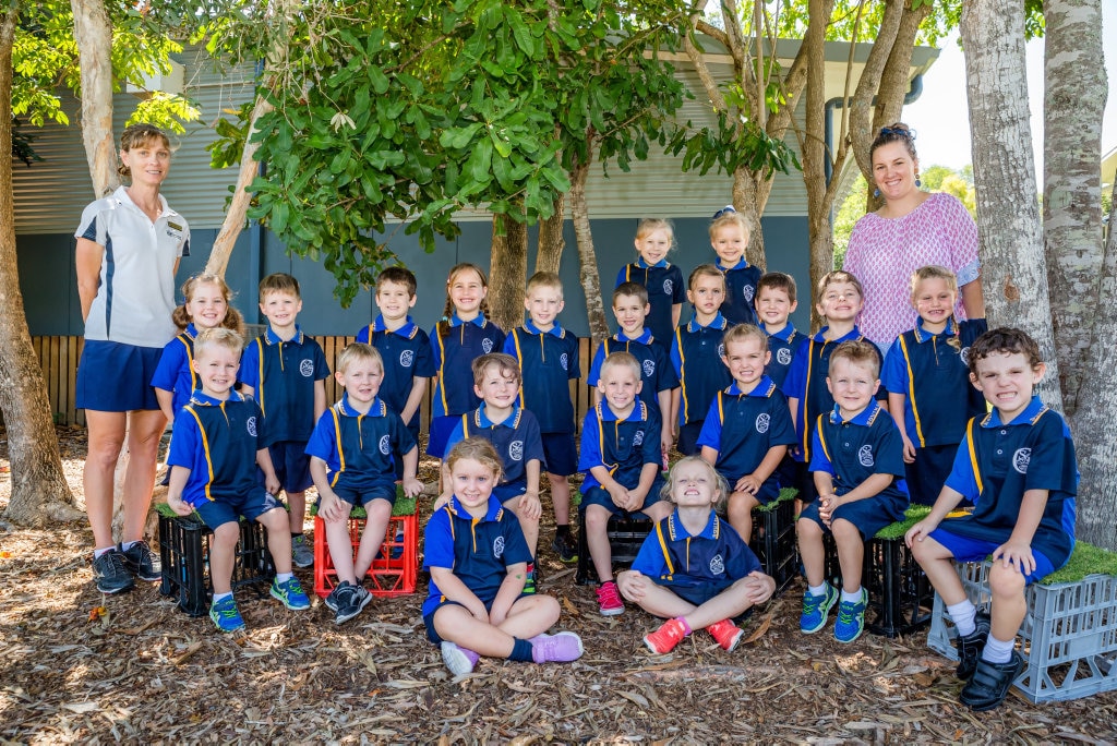 GYMPIE SOUTH PREP PB: (Back from left)Anastasia Dibbets, Charlotte English, teacher Miss Danielle Ensbey (third row) teacher aide Mrs Marion Kahler, Charlee Walsh, Liam Kennedy, Kurt Faulkner, Ruby Gray, Blake Dickfos, Haiden Naylor, Ellie Van Laerhoven, Alex Shean, Jet Arndt, Charlee Walton (second row) Charlie Stevenson, Henry Woolley, Joshua Falk, Seth Crossland, Asha Atkinson, Oscar Stevenson, Sonnybill Coyne (front row) Portia Moore, Porscha Knight. Picture: LEEROY TODD