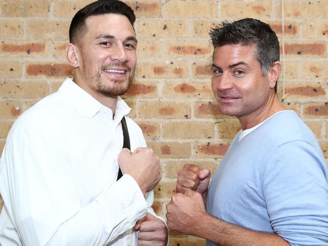 SYDNEY, AUSTRALIA - NOVEMBER 29: Sonny Bill Williams and Stu Laundy pose during a press conference at The Loaves & Fishes in the Ashfield Uniting Church ahead of their charity boxing match 'The Banger Under The Hanger' on November 29, 2018 in Sydney, Australia. (Photo by Cameron Spencer/Getty Images)