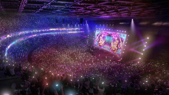 Renders of Adelaide centre stage for sport, entertainment and conventions imagined for the Marshall Government’s arena plan. Picture: Supplied