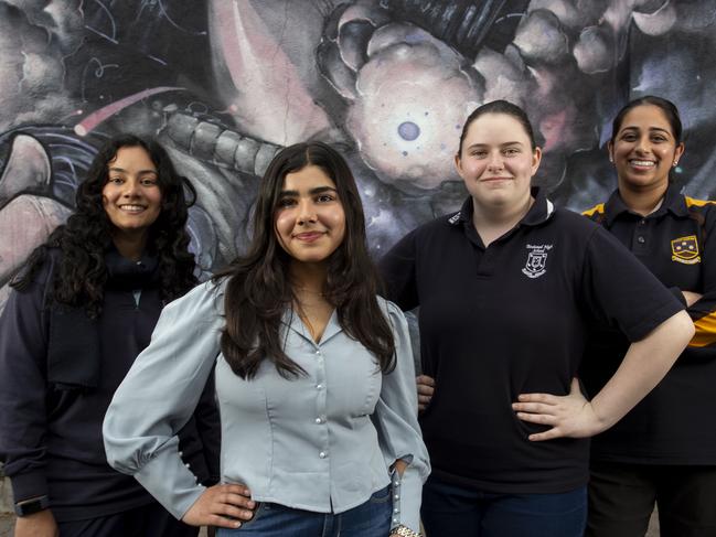 SA SRC campaigns - CommissionerÃ¢â¬â¢s SA SRC, which involves young people in Years 10, 11 & 12 working together to identify and take action on issues that matter to them most. L-R Tareeka Wickramasiri - St MaryÃ¢â&#130;¬â¢s College Nysa Khanna- The Heights School Maddie Polomka- Birdwood High SchoolJiya Iyer- Mount Carmel College. 29th August 2024. Picture: Brett Hartwig